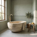 Classic Beige Travertine Oval Bathtub - 70"x35"x20" - Honed (Partially Filled)
