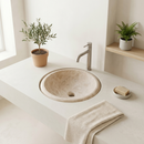 Classic Beige Travertine Round Drop-in Sink - 16x16x6" - Honed and Filled