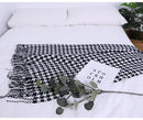 Classic black & white houndstooth throw blanket – living room fringed scarf