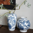 Classic blue porcelain vase living room bird and floral decor