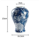 Classic blue porcelain vase living room bird and floral decor