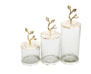 Large Glass Canister with White/Gold Marble Lid and Leaf Handle
