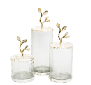 Medium Glass Canister with White/Gold Marble Lid and Leaf Handle