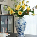 DecorBites™ Blue & White Porcelain Vase for Classical Flower Arrangement & Room Aesthetic