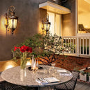 Classical bronze led outdoor wall lamp with textured glass panels
