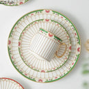 Classical gold-striped ceramic cup and saucer set dining room floral