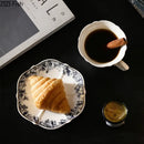 Classical grey blue rose ceramic cup and saucer set dining room mug