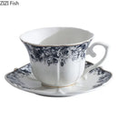 Classical grey blue rose ceramic cup and saucer set dining room mug