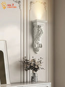 Classical ornate white cream resin wall lamp living room light