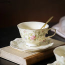 Classical pink rose ceramic cup and saucer set dining room decor