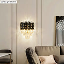 DecorBites™ Clear Faceted Crystal Wall Lighting: 3-Light, 3-Tier, Wall Mounted. Contemporary Design in Black.