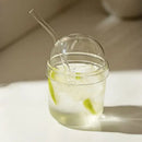Clear glass bobo cup with ribbed lid and straw kitchen milkshake set