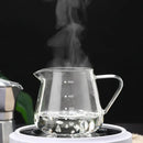 Clear glass coffee pot with measurement markings for kitchen