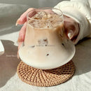 Clear glass cold brew latte drinkware set with wooden coaster kitchen