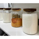 Clear kitchen glass jars with acacia lid set of 2 food storage