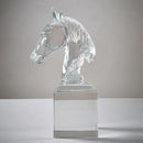 Clear & teal horse head crystal statue living room decor