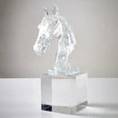 Clear & teal horse head crystal statue living room decor