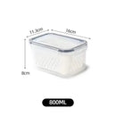 Clear white fridge storage containers with drain basket for kitchen