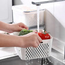 Clear white fridge storage containers with drain basket for kitchen