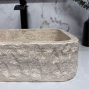 Rectangle Tan Travertine Vessel Bathroom Sink - Handcrafted Natural Stone Above Counter Vanity Basin