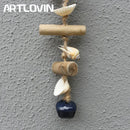 Coastal blue & white fish drift wood bells living room wall decor