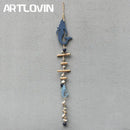 Coastal blue & white fish drift wood bells living room wall decor