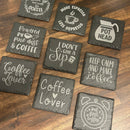 Laser-Etched Slate Coasters – Coffee Lover Gift | Natural Stone Drink Coasters