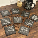 Laser-Etched Slate Coasters – Coffee Lover Gift | Natural Stone Drink Coasters