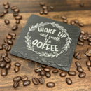 Laser-Etched Slate Coasters – Coffee Lover Gift | Natural Stone Drink Coasters