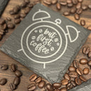 Laser-Etched Slate Coasters – Coffee Lover Gift | Natural Stone Drink Coasters