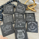 Laser-Etched Slate Coasters – Coffee Lover Gift | Natural Stone Drink Coasters