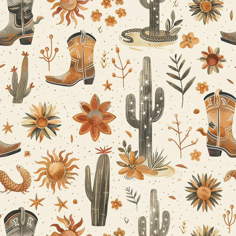 Desert Cactus and Cowboy Boots Wallpaper