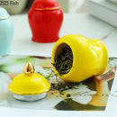 Colorful ceramic storage jar with gold lid kitchen tea caddy