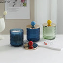 Colorful glass tea canister set with gold ceramic lids kitchen storage jar