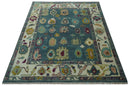 Colorful Teal, Ivory, Purple and Mustard Hand Knotted Traditional Oushak 8x10 wool Area Rug