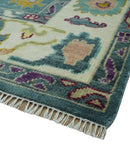 Colorful Teal, Ivory, Purple and Mustard Hand Knotted Traditional Oushak 8x10 wool Area Rug