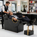 Commercial Black And Gold Shampoo Bowl Chair Set With Footrest (SAK43716)