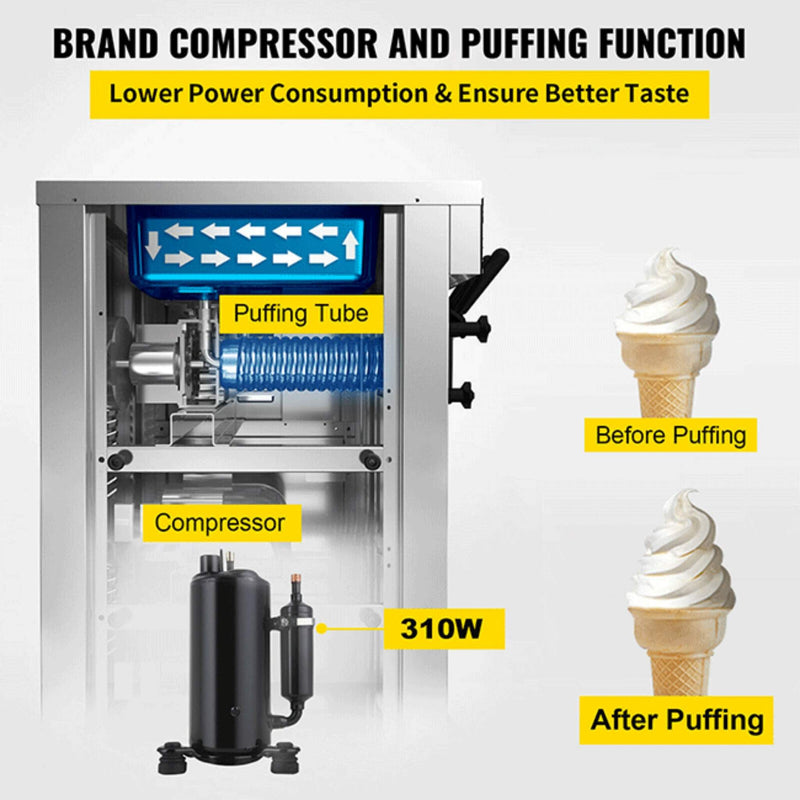 Commercial Single Flavor Soft Serve Ice Cream Machine Maker, 13L/H (SAK84035)