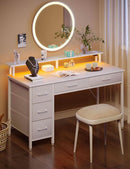 Computer Desk with Power Outlets and LED Light