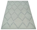 Contemporary 8x10 Ivory and Silver Traditional Geometrical Pattern Hand Knotted Wool Area Rug