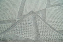 Contemporary 8x10 Ivory and Silver Traditional Geometrical Pattern Hand Knotted Wool Area Rug
