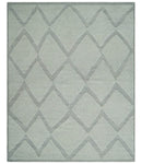 Contemporary 8x10 Ivory and Silver Traditional Geometrical Pattern Hand Knotted Wool Area Rug