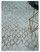 Contemporary 8x10 Silver and Pink Modern Abstract Handmade Wool Area Rug