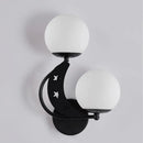 DecorBites™ Contemporary Bedroom Sconce Light: 2 Bulbs Black/Gold Wall Lamp with Milky Glass Ball Shades (Left/Right)