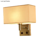 Contemporary beige fabric wall lamp – bedroom light with usb port