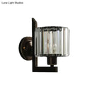 Contemporary black & gold crystal drum wall lamp bedroom lighting