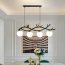 Contemporary black & gold linear branch dining room island lamp