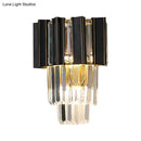 Contemporary black & gold wall lamp with clear crystal prisms bedroom