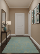 Contemporary Blue and Green 5x8 Hand Knotted Wool Area Rug