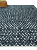 Contemporary Blue, Charcoal and Ivory Hand carved Geometrical Design Hand knotted wool Area Rug